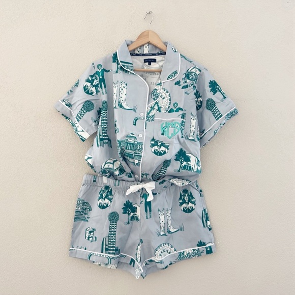 Katie Kime Dallas Toile Pajama Short Set Large Cotton Sleepwear Lounge Classic - Picture 4 of 14